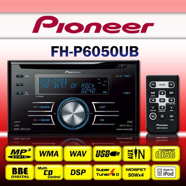 Pioneer FHP6050UB Double DIN CD MP3 WMA USB Car Stereo eBay