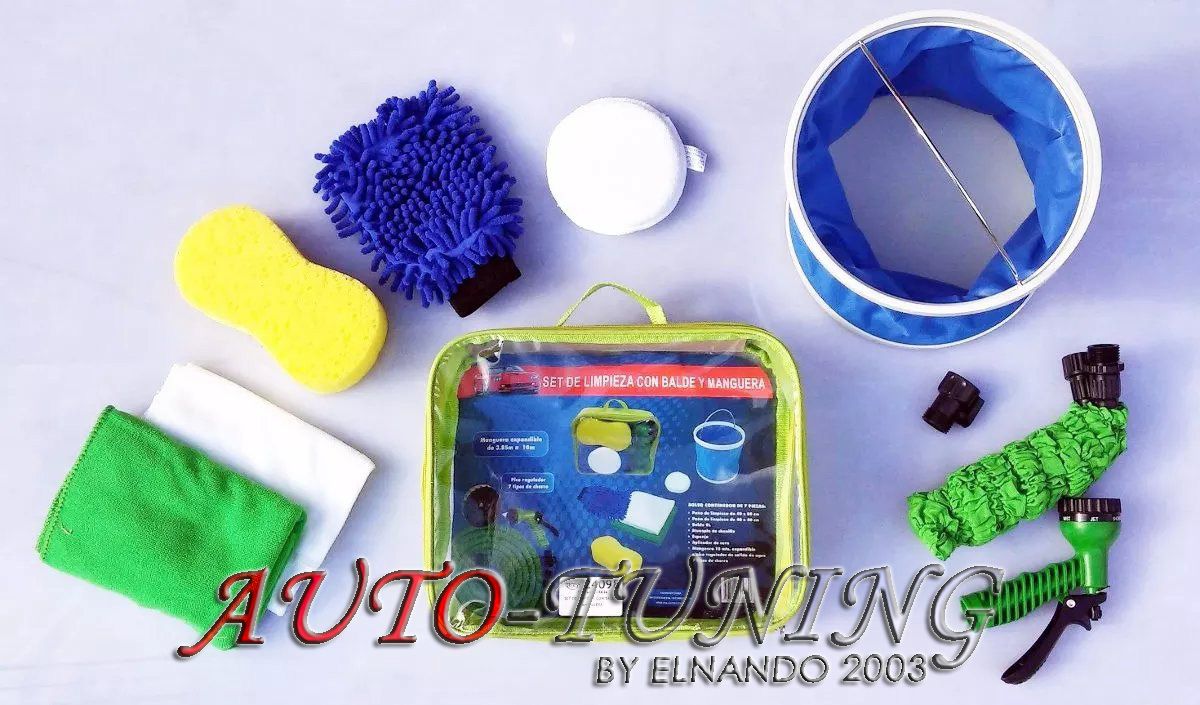 Kit Lavado Auto Balde Microfibra Manguera Esponja Bolso Mano AUTO TUNING