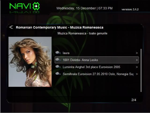 Am pus si un screen shots mai jos cu Xbmc si Navix (una din listele mele de muzica).