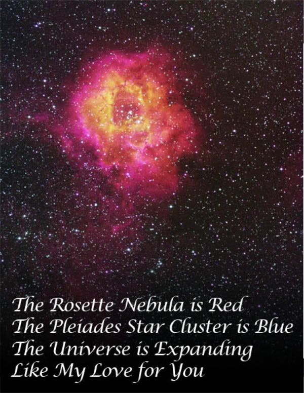 The Rosette Nebula is Red, The Pleiades Star Cluster is Blue