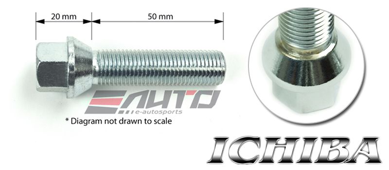 10x 60mm ICHIBA 14x1.5 M14 P1.5 WHEEL RIM EXTEND LONG LUG BOLT TAPER SILVER a