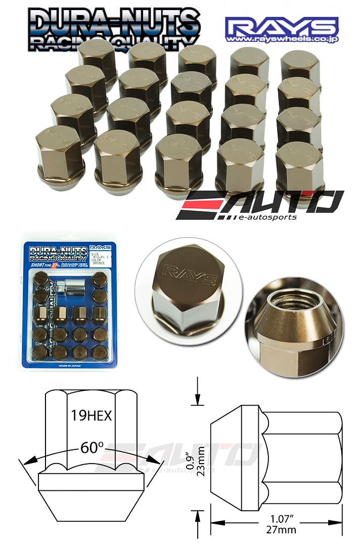 20pc Rays 27mm Short Type Dura Rim Wheel Lock Lug Nut 12x1 5 Bronze